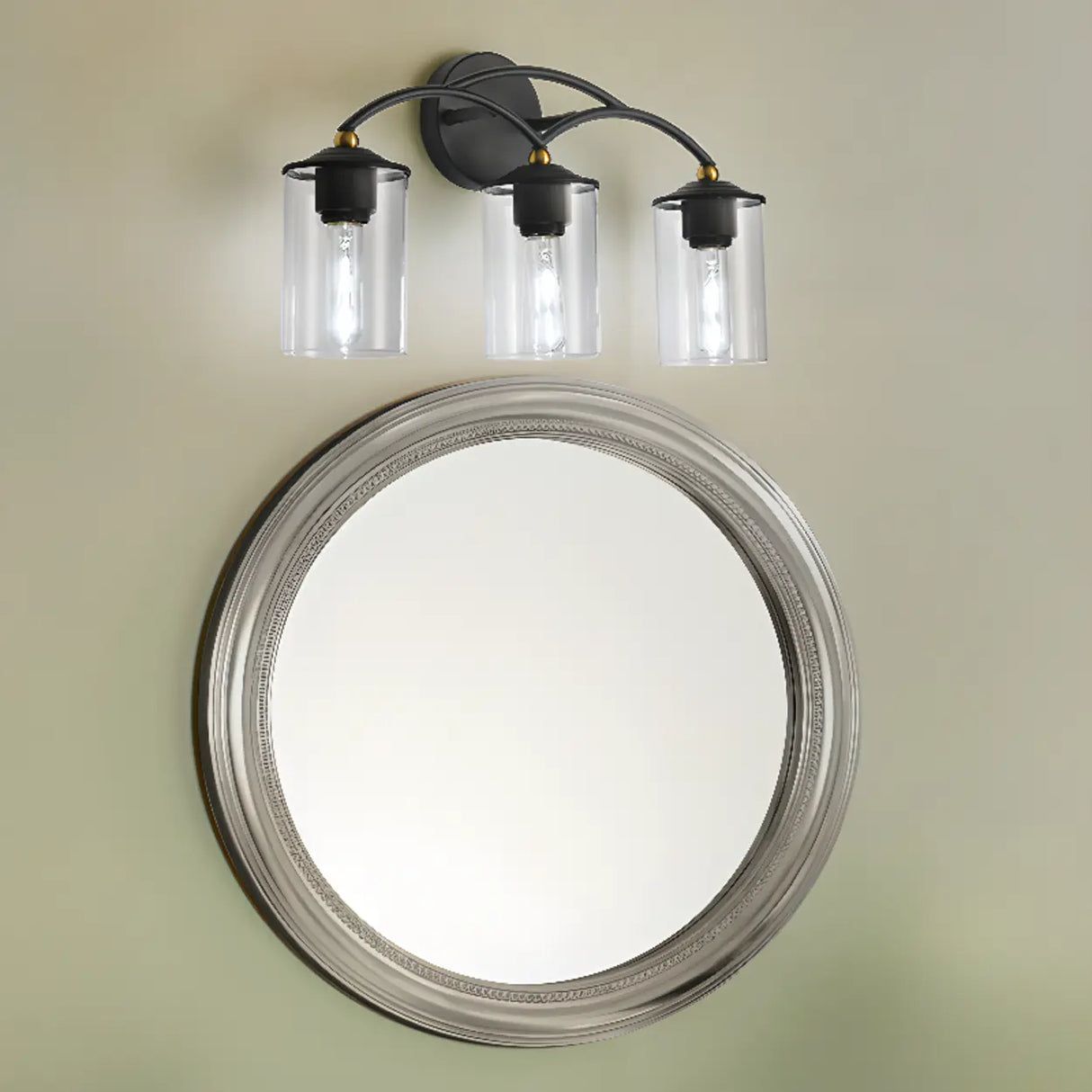 3-Lights Clear Glass Black Cylinder Vanity Light Image - 4