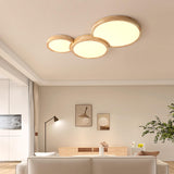 3 Lights Wood Round LED Flush Mount Light Living Room Image - 1