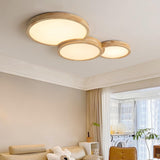 3 Lights Wood Round LED Flush Mount Light Living Room Image - 3