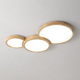 3 Lights Wood Round LED Flush Mount Light Living Room Image - 7