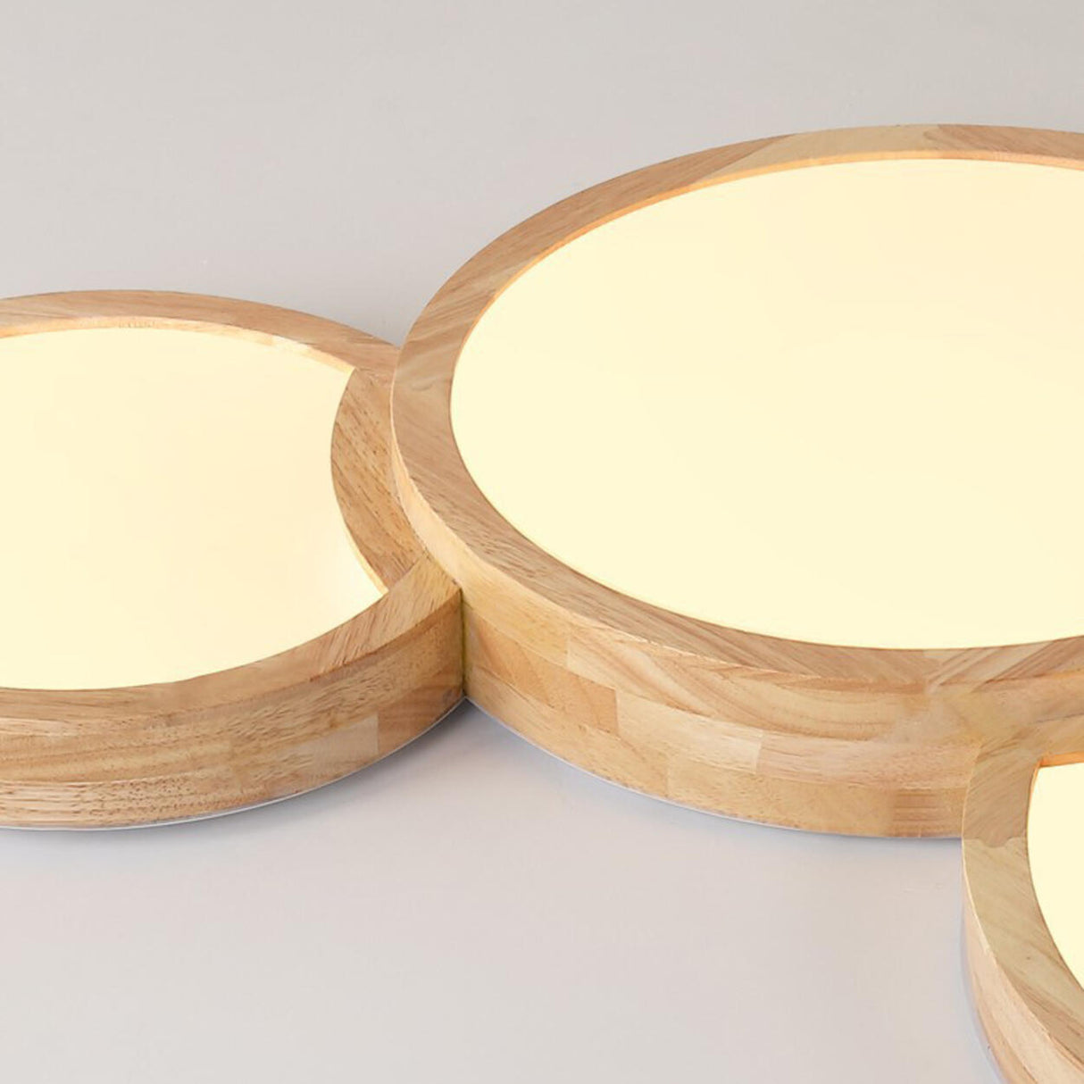 3 Lights Wood Round LED Flush Mount Light Living Room Image - 8