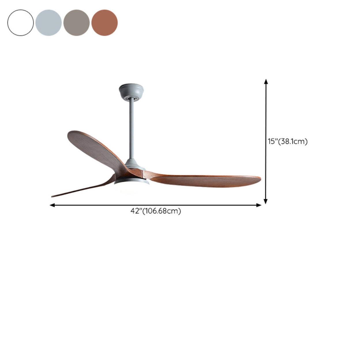 3 Solid Wood Blades Modern Ceiling Fan with LED Light 