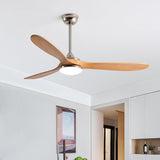 3 Solid Wood Blades Modern Ceiling Fan with LED Light Image - 2