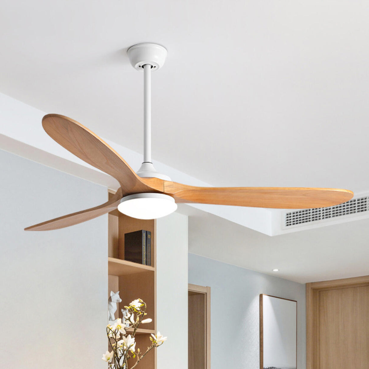 3 Solid Wood Blades Modern Ceiling Fan with LED Light Image - 6