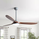 3 Solid Wood Blades Modern Ceiling Fan with LED Light Image - 7