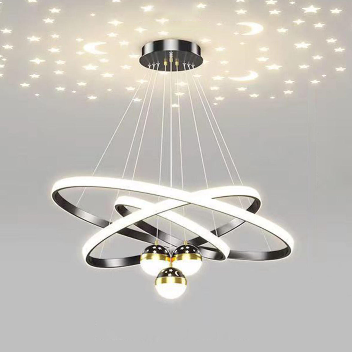 3 Tier Modern Starry Sky LED Ring Chandelier Image - 10