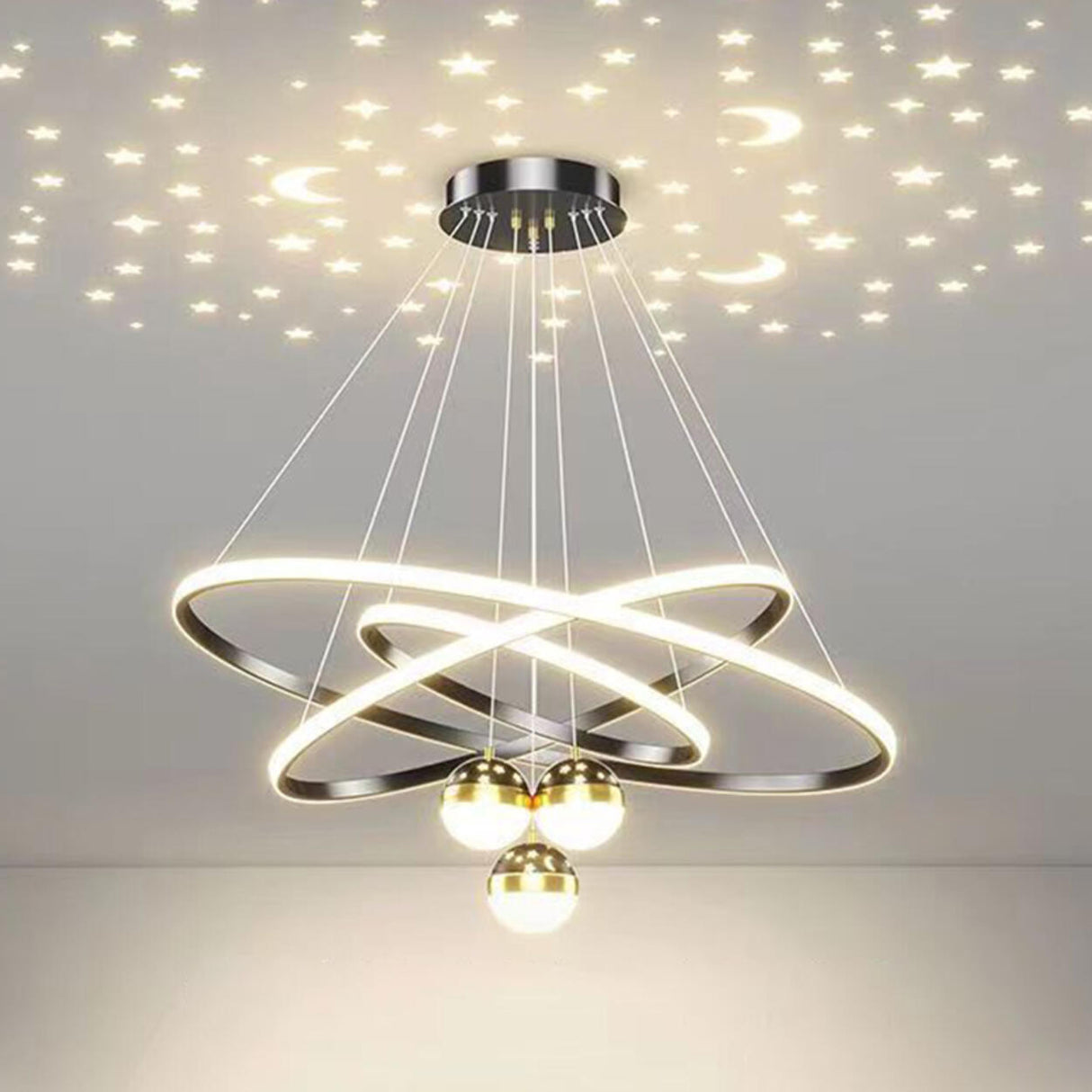 3 Tier Modern Starry Sky LED Ring Chandelier Image - 11