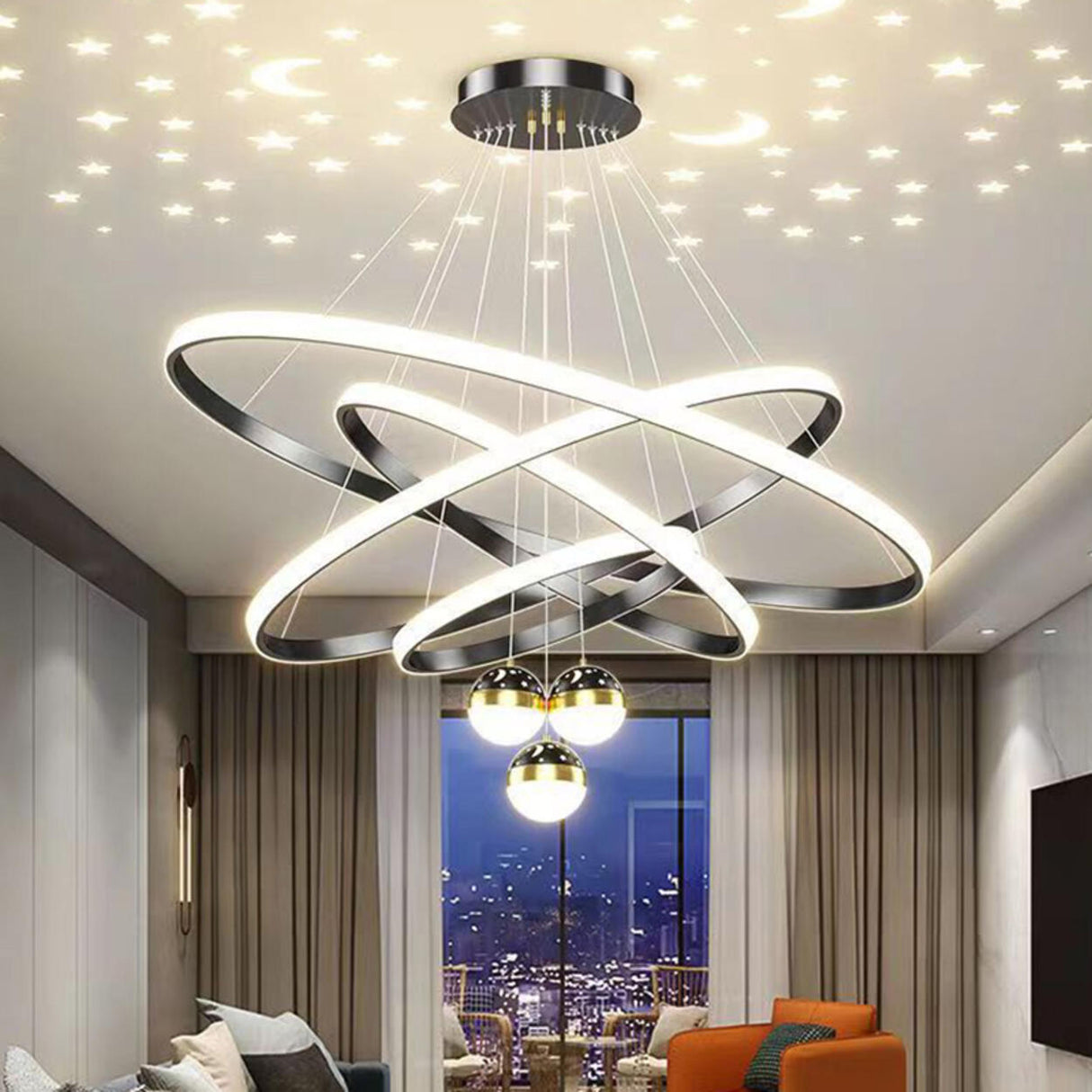 3 Tier Modern Starry Sky LED Ring Chandelier Image - 14