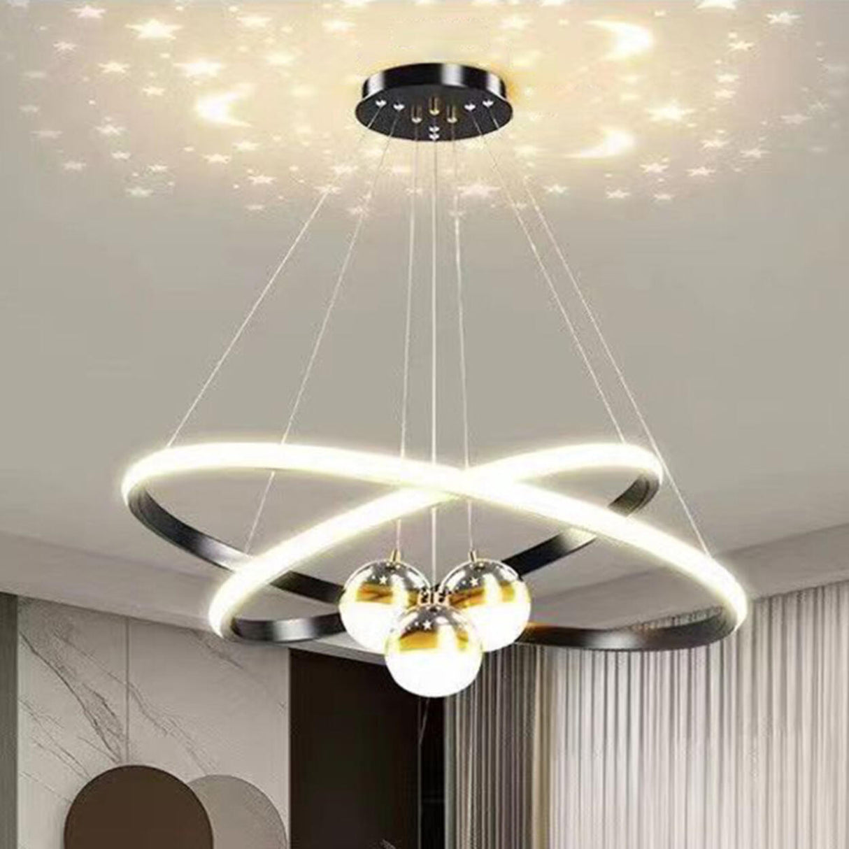 3 Tier Modern Starry Sky LED Ring Chandelier Image - 3