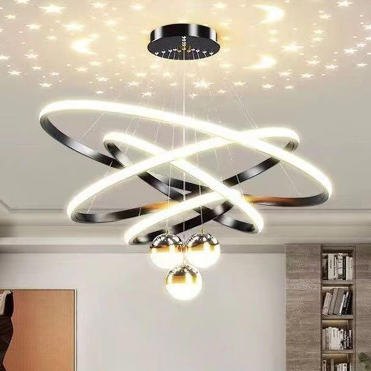 3 Tier Modern Starry Sky LED Ring Chandelier Image - 7