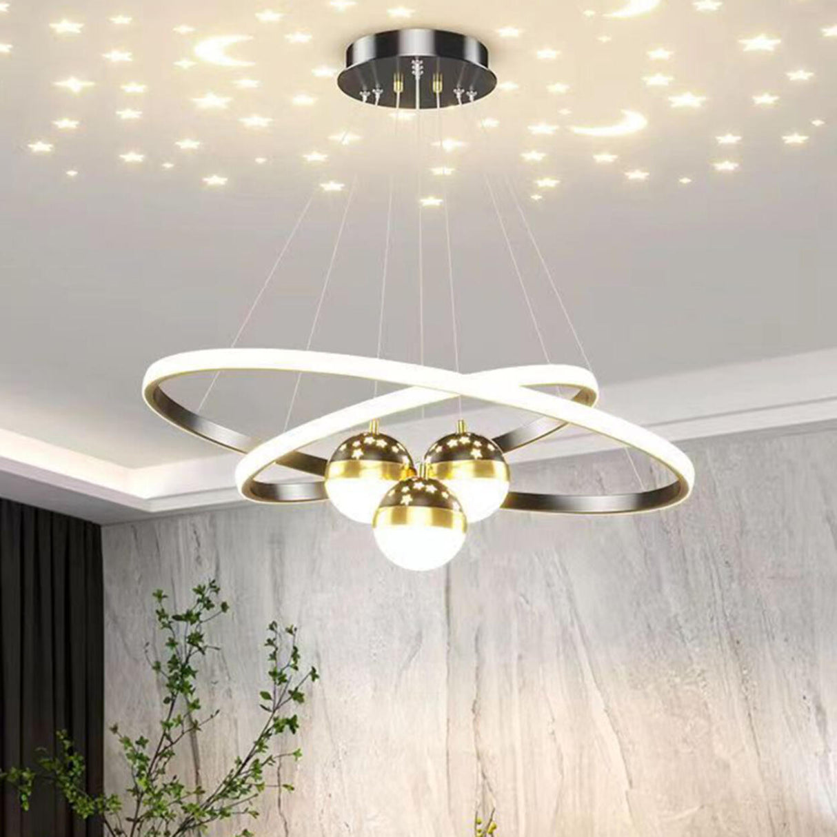 3 Tier Modern Starry Sky LED Ring Chandelier Image - 8