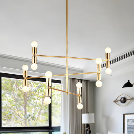 3 Tiers Modern Brass Linear Gold Hanging Chandelier Image - 2