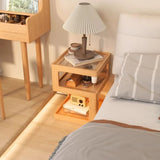 3 Tiers Narrow Square Oak Wood Open Storage Nightstand Image - 3