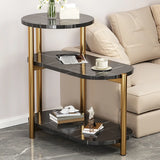 3 Tiers Oval and Round Black Marble Modern End Table Image - 4