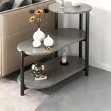 3 Tiers Oval Black Wood Storage Side Table with Iron Base Image - 2