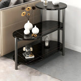 3 Tiers Oval Black Wood Storage Side Table with Iron Base Image - 5