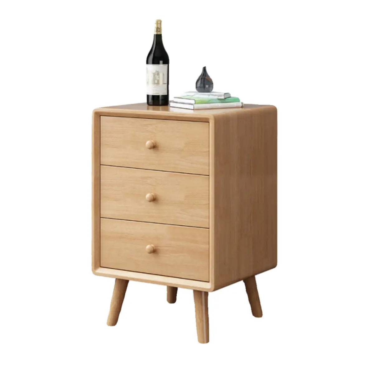 3 Tiers Simple Solid Wood Natural Nightstand with Legs Image - 4