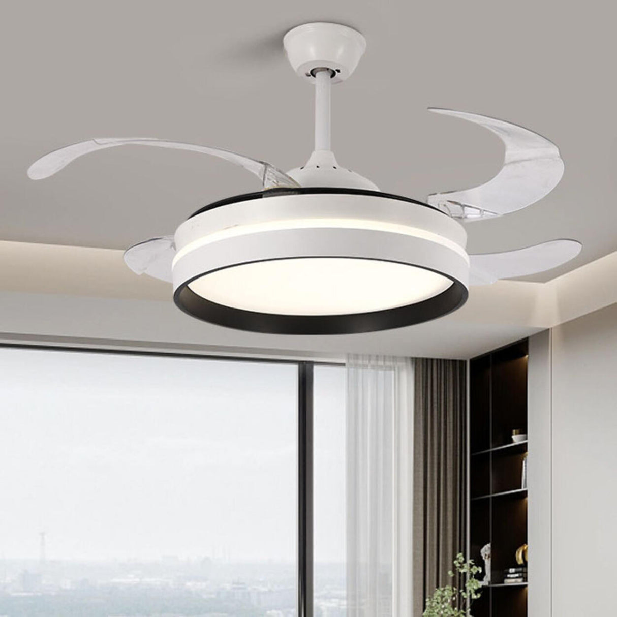 4 Clear Blades Modern Round LED Ceiling Fan with Light Image - 2