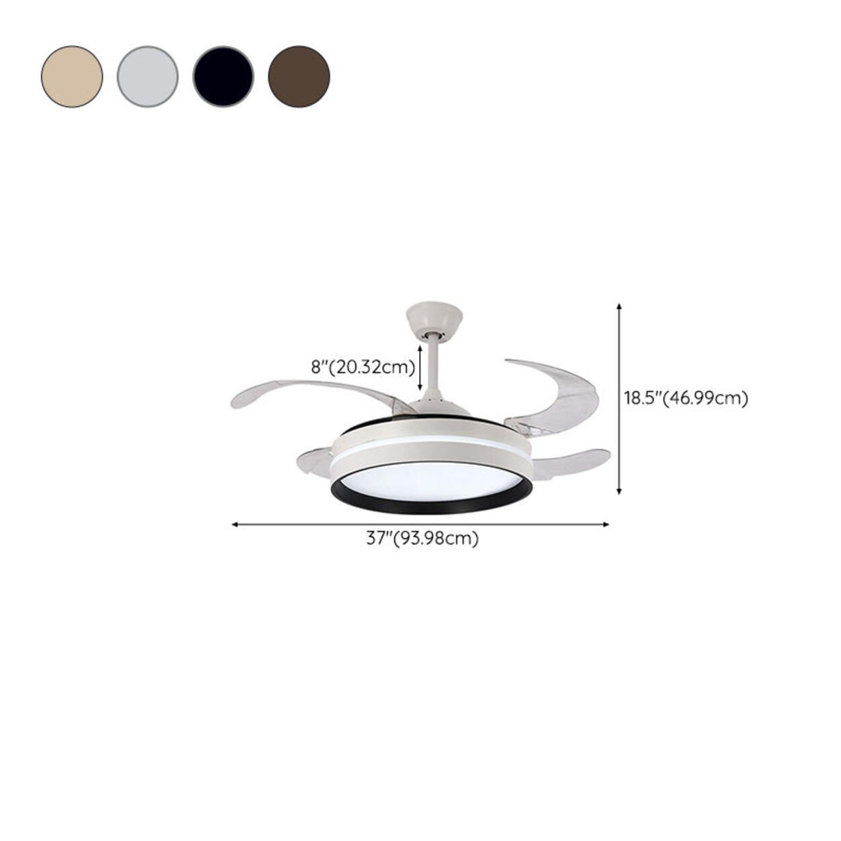 4 Clear Blades Modern Round LED Ceiling Fan with Light 