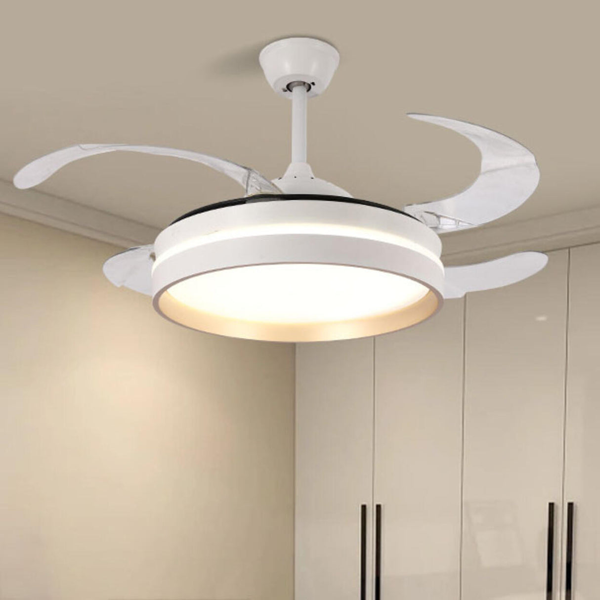 4 Clear Blades Modern Round LED Ceiling Fan with Light Image - 3