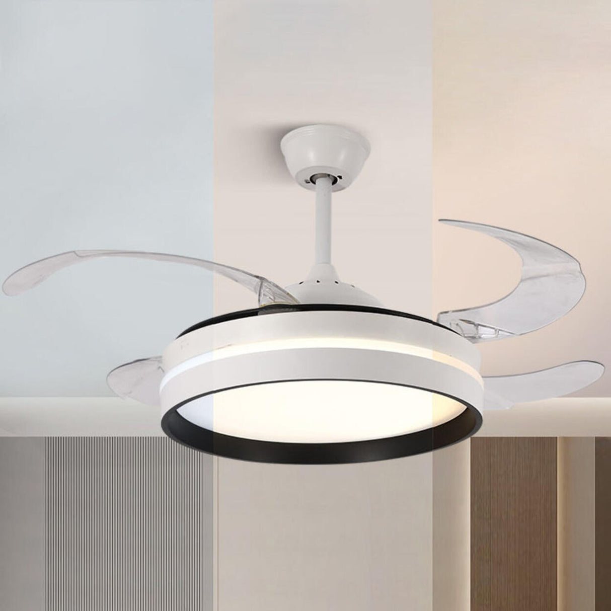 4 Clear Blades Modern Round LED Ceiling Fan with Light Image - 4