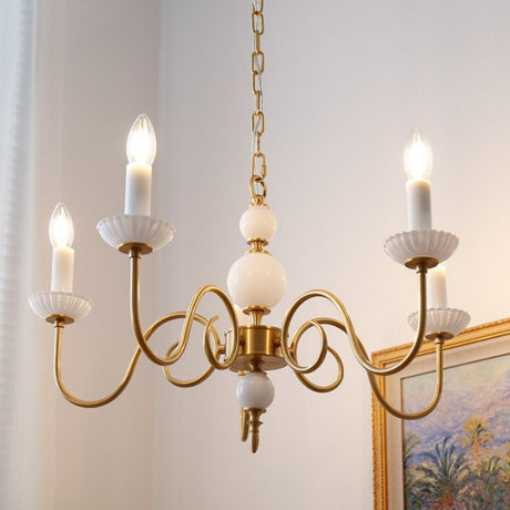 4-Light Classic Brass Chain Candle Chandelier Image - 1