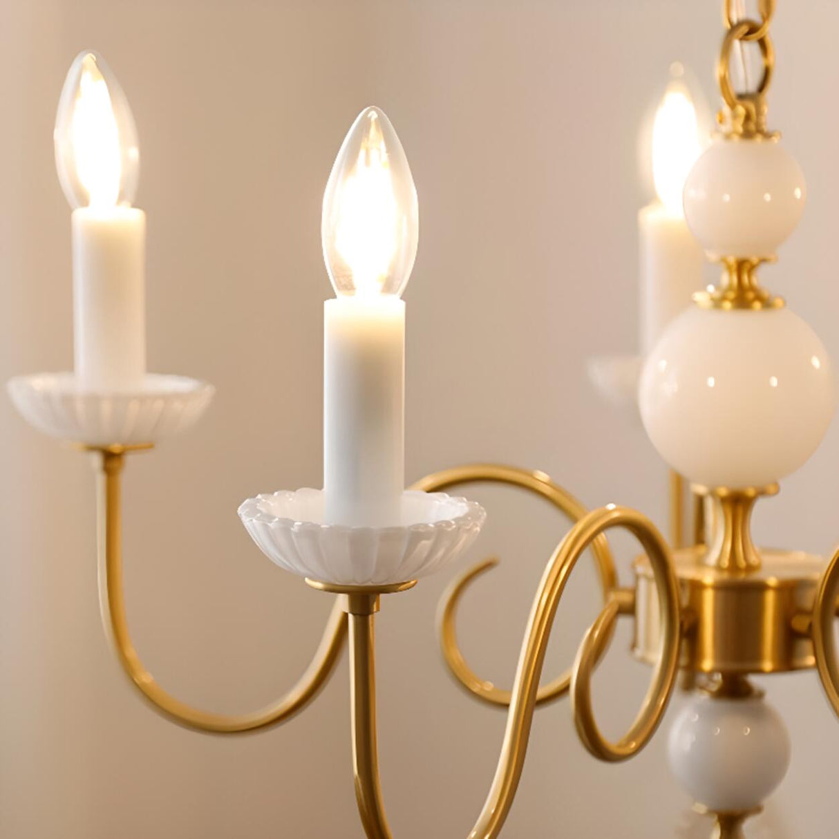 4-Light Classic Brass Chain Candle Chandelier Image - 13