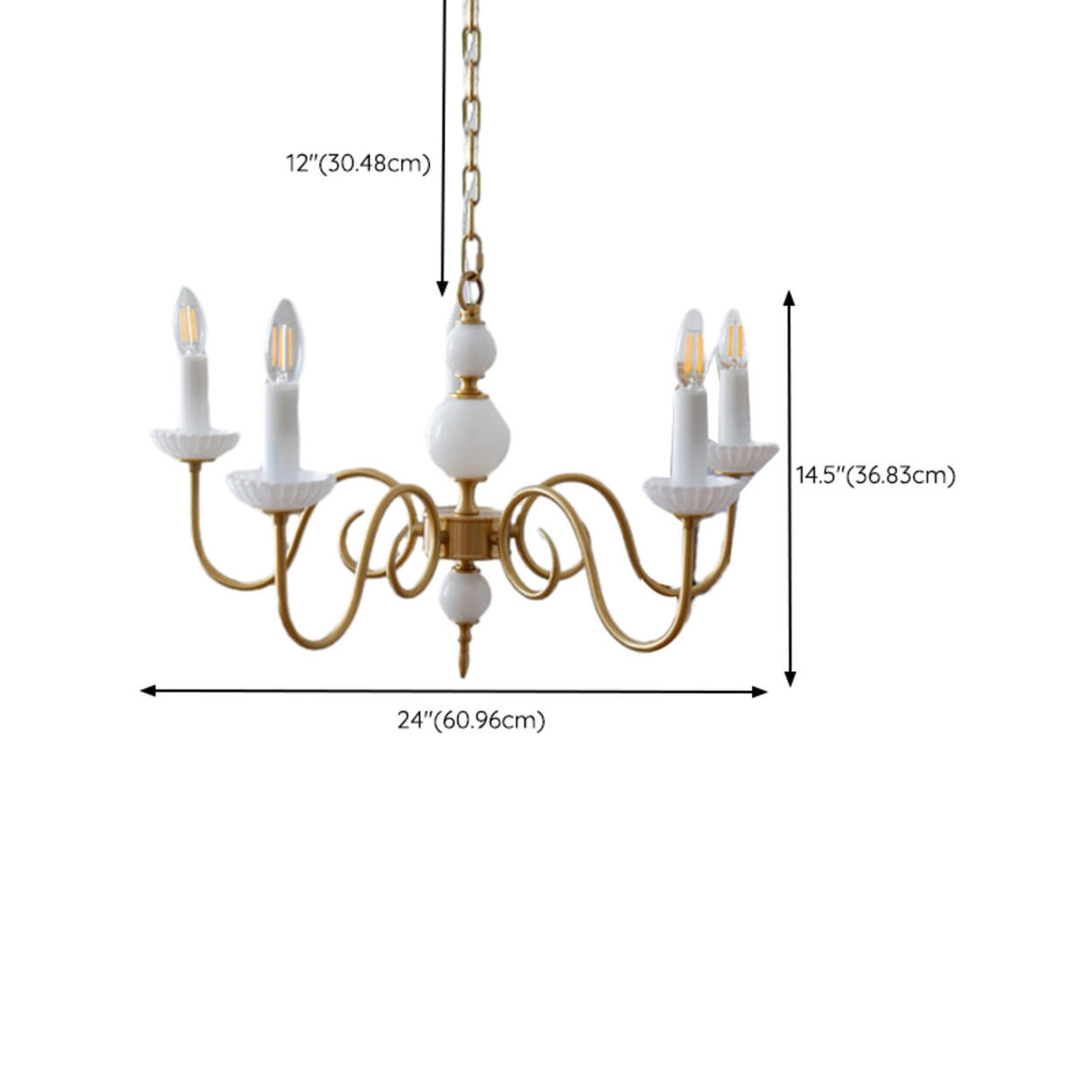 4-Light Classic Brass Chain Candle Chandelier Image - 15