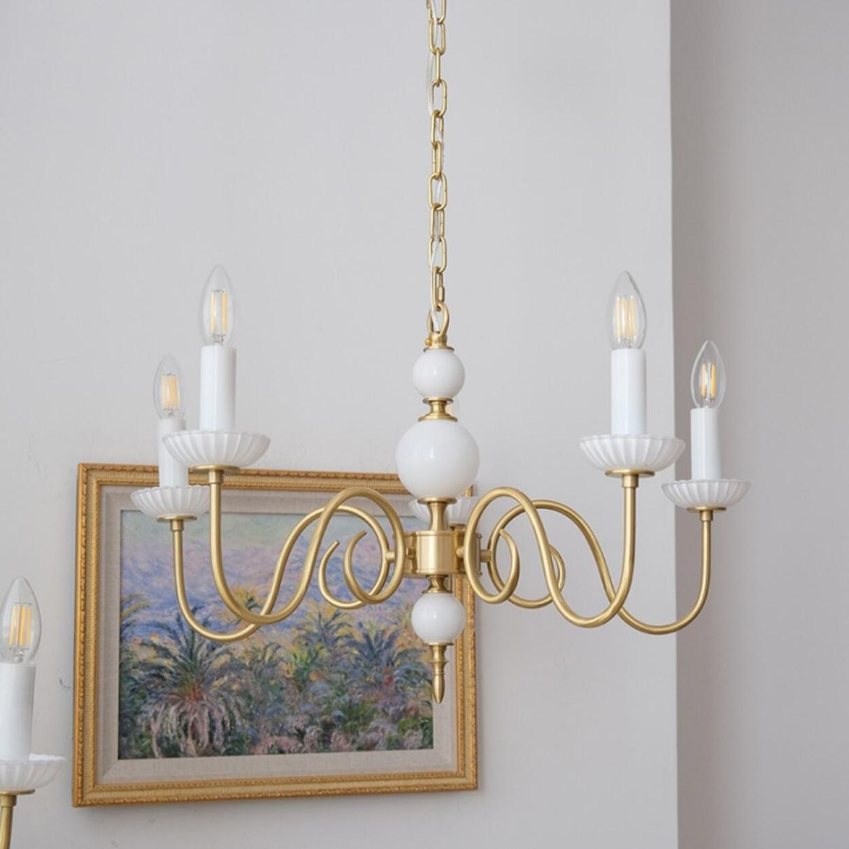 4-Light Classic Brass Chain Candle Chandelier Image - 5