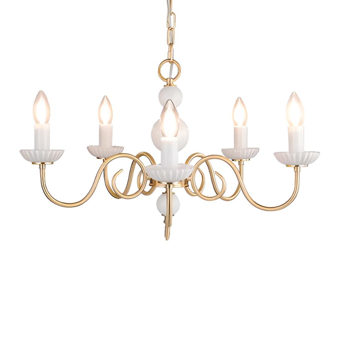 4-Light Classic Brass Chain Candle Chandelier Image - 7