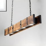 4-Light Industrial Brown Rectangle Wood Island Ceiling Light Image - 1