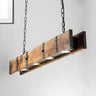 4-Light Industrial Brown Rectangle Wood Island Ceiling Light Image - 1