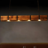 4-Light Industrial Brown Rectangle Wood Island Ceiling Light Image - 3