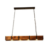 4-Light Industrial Brown Rectangle Wood Island Ceiling Light Image - 5