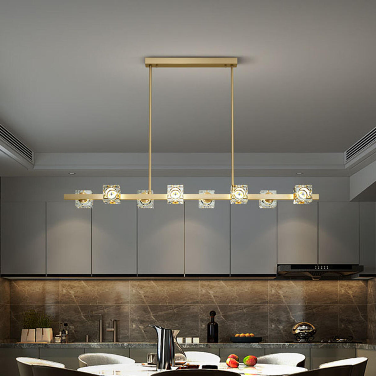 4-Light Luxury Cube Crystal Gold Island Pendant Light Image - 3