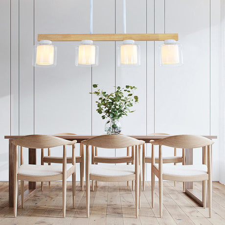 4-Light Minimalist Cylinder Wooden Island Pendant Light Image - 1