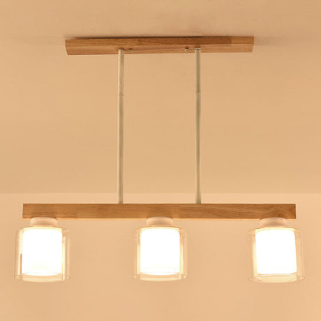 4-Light Minimalist Cylinder Wooden Island Pendant Light Image - 2