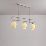 4-Light Modern Oval Ribbed Glass Island Hanging Light Image - 2