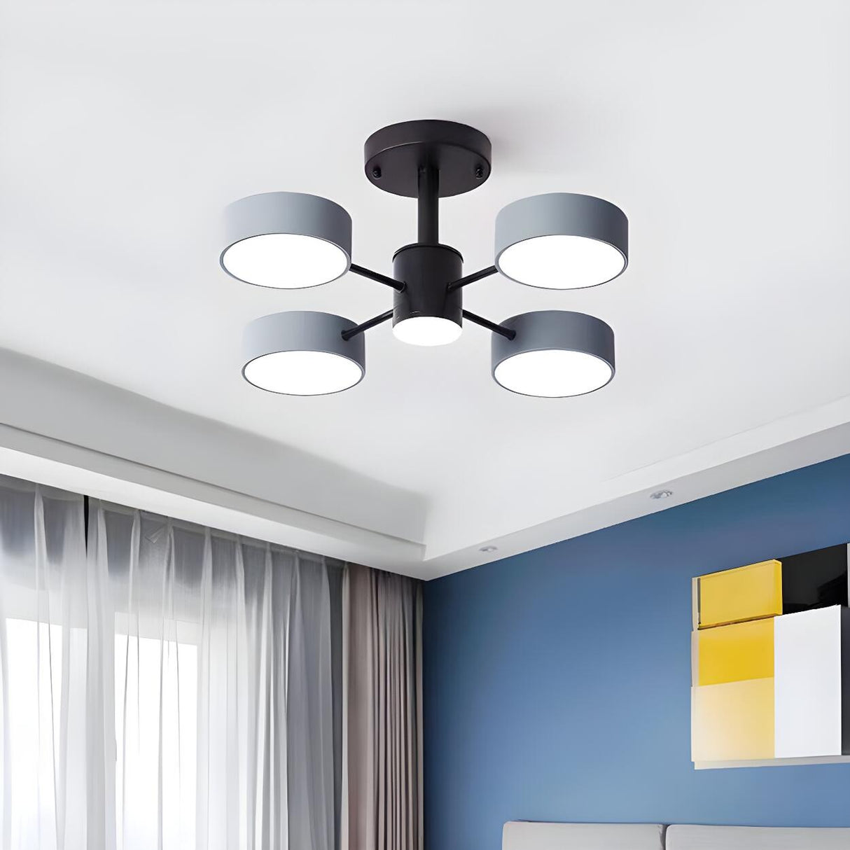 4-Light Modern Round Chandelier LED Ceiling Light Image - 1