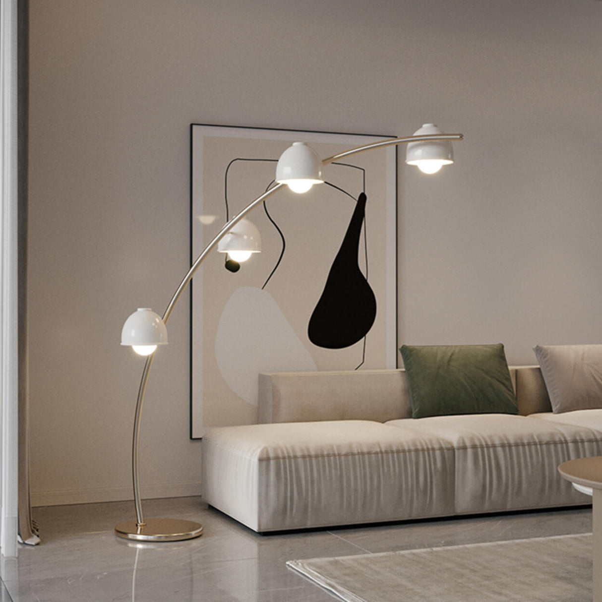 4-Light Modern White Bowl and Arched Floor Lamp Image - 1