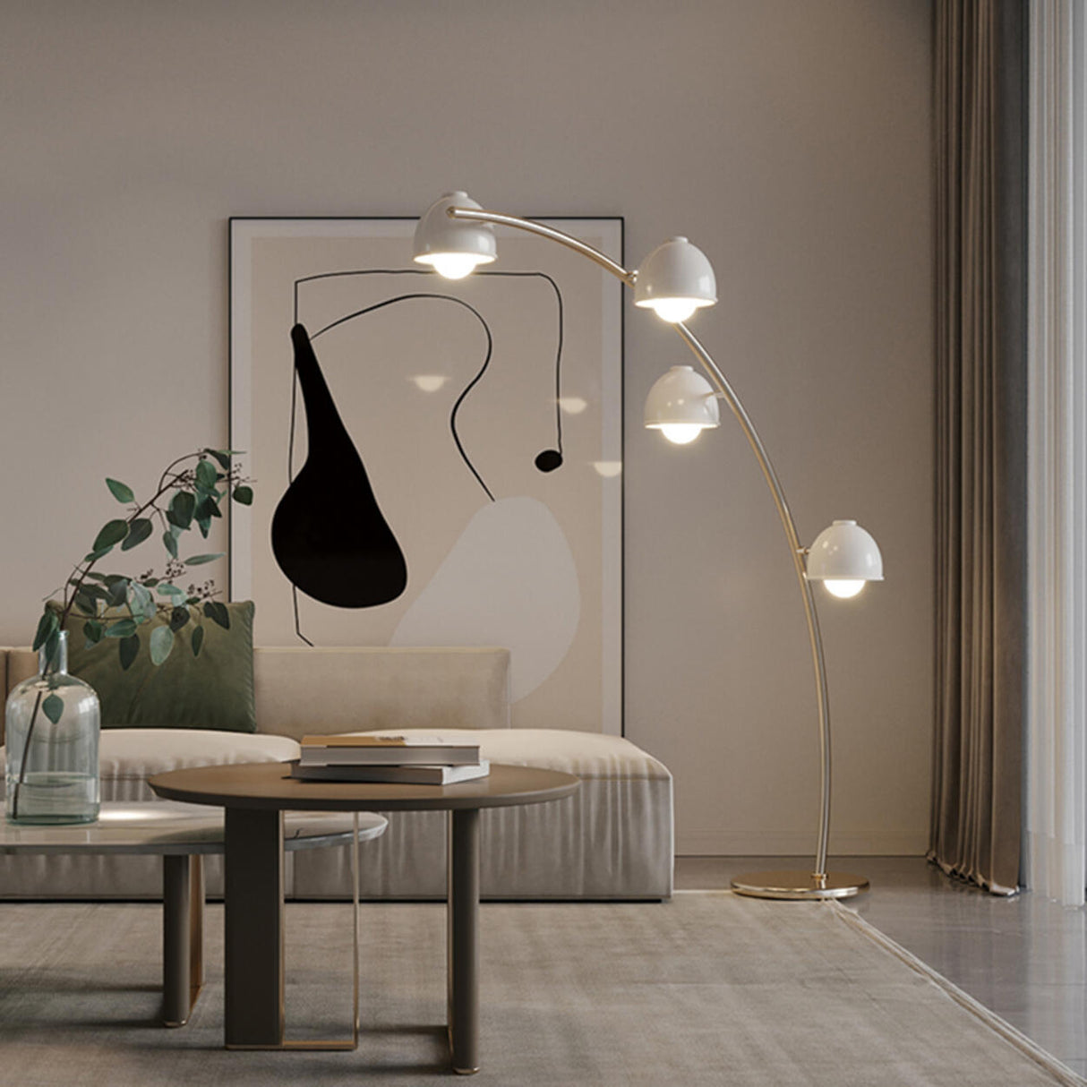 4-Light Modern White Bowl and Arched Floor Lamp Image - 3