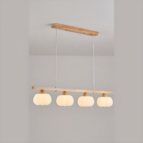 4-Light Pumpkin Wooden Modern Island Pendant Light Image - 2