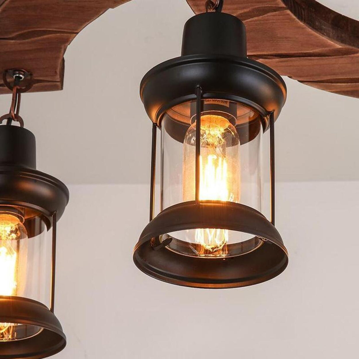 4-Light Retro Lantern Boat Wood Island Pendant Light Image - 10