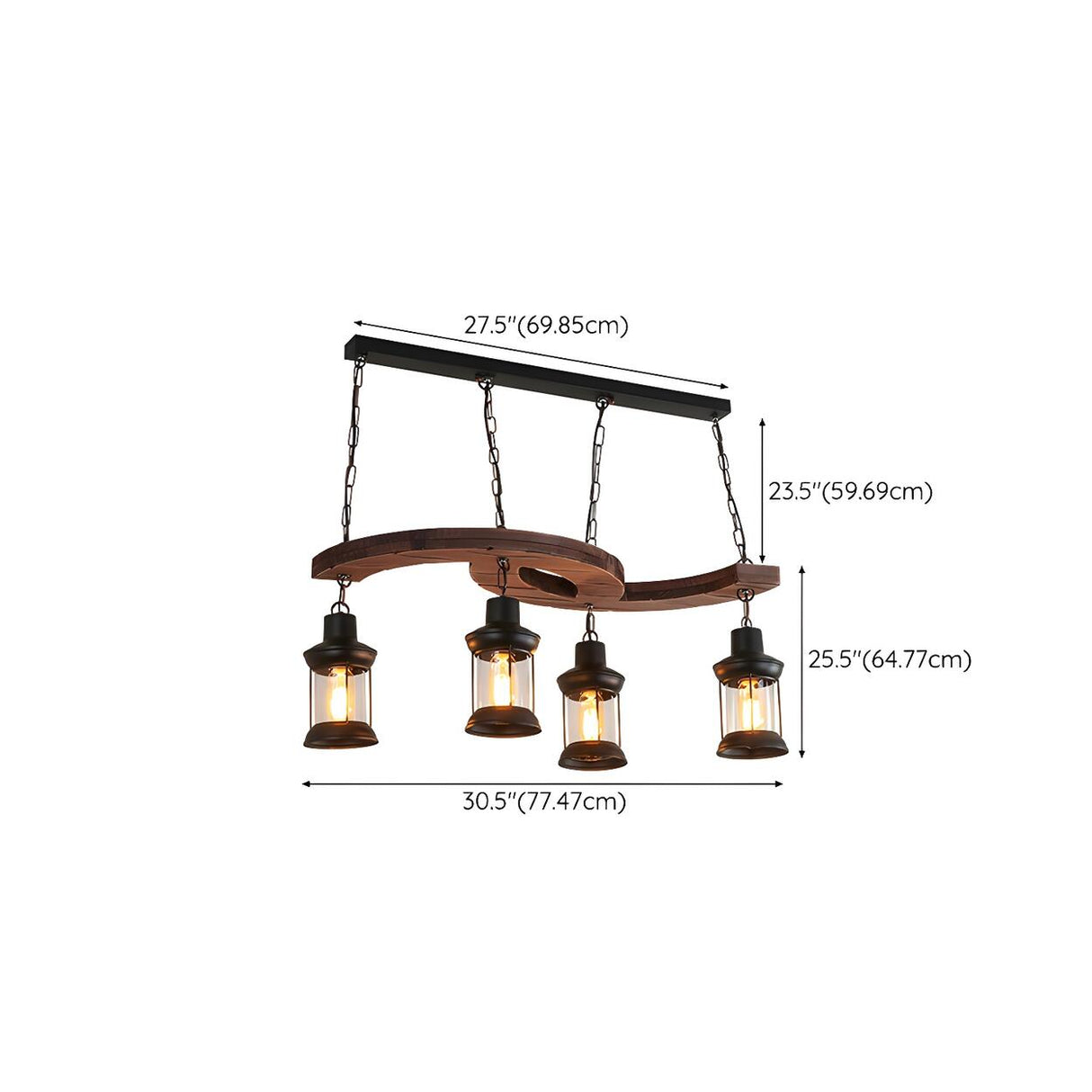 4-Light Retro Lantern Boat Wood Island Pendant Light 