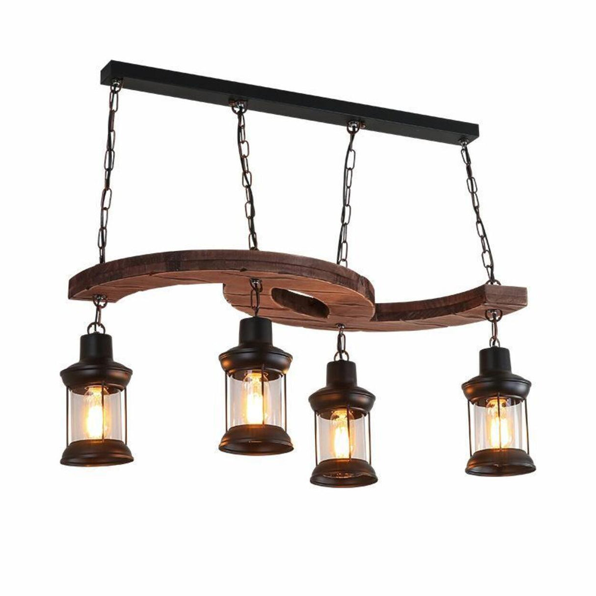 4-Light Retro Lantern Boat Wood Island Pendant Light Image - 5