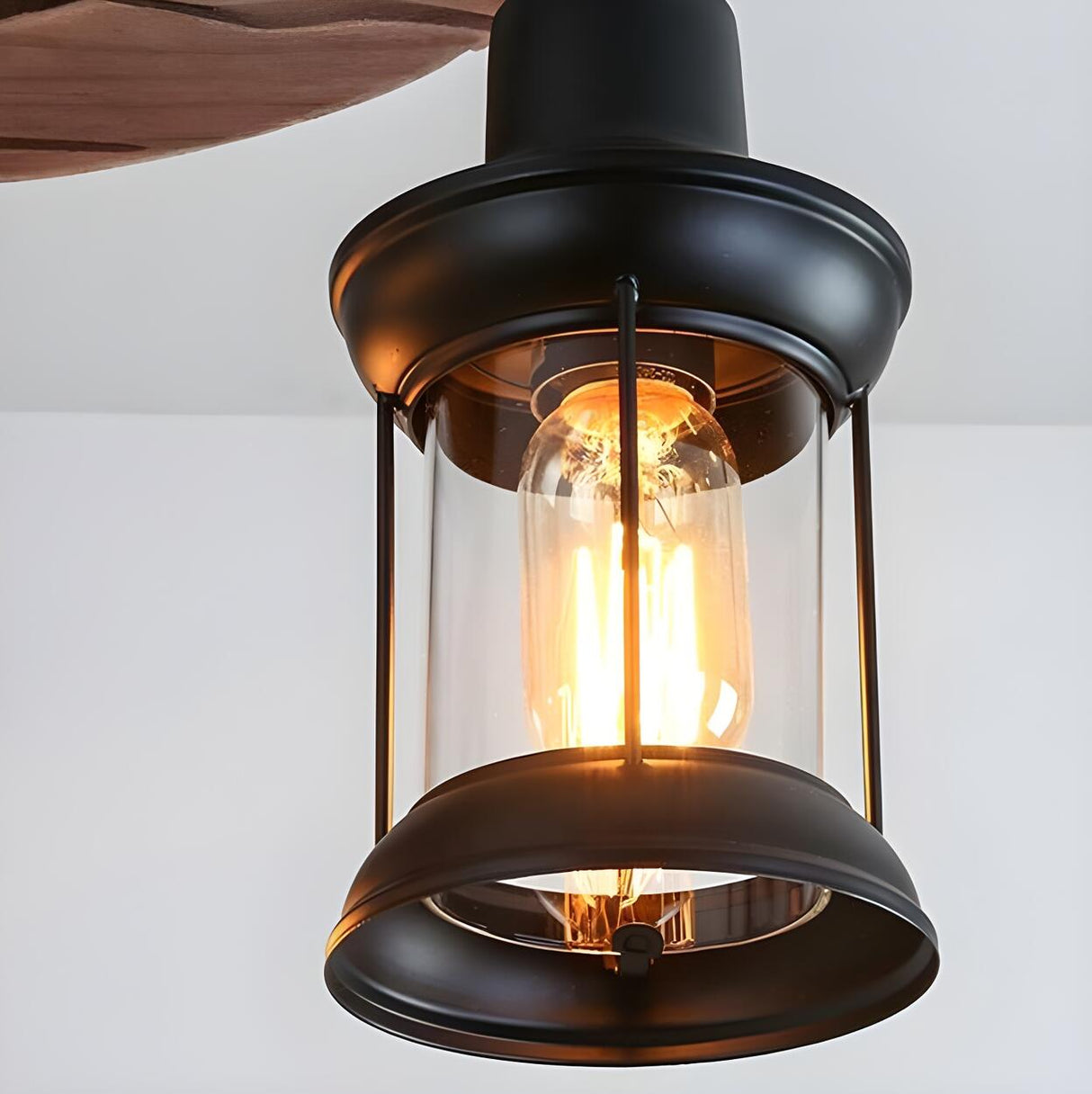 4-Light Retro Lantern Boat Wood Island Pendant Light Image - 7