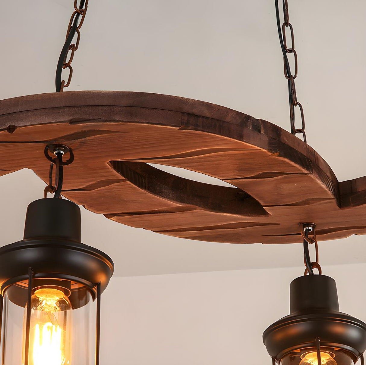 4-Light Retro Lantern Boat Wood Island Pendant Light Image - 9