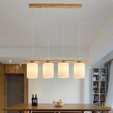 4-Light Wooden Cylinder Modern Island Pendant Light Image - 1