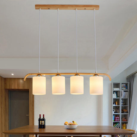 4-Light Wooden Cylinder Modern Island Pendant Light Image - 1