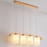 4-Light Wooden Cylinder Modern Island Pendant Light Image - 10